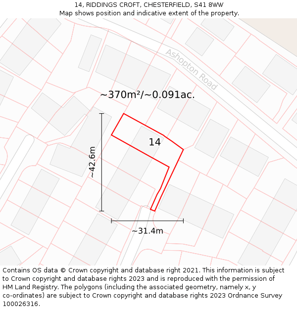 14, RIDDINGS CROFT, CHESTERFIELD, S41 8WW: Plot and title map