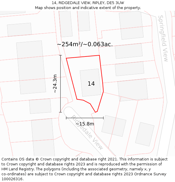 14, RIDGEDALE VIEW, RIPLEY, DE5 3UW: Plot and title map