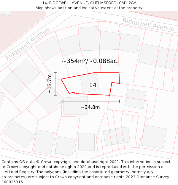 14, RIDGEWELL AVENUE, CHELMSFORD, CM1 2GA: Plot and title map