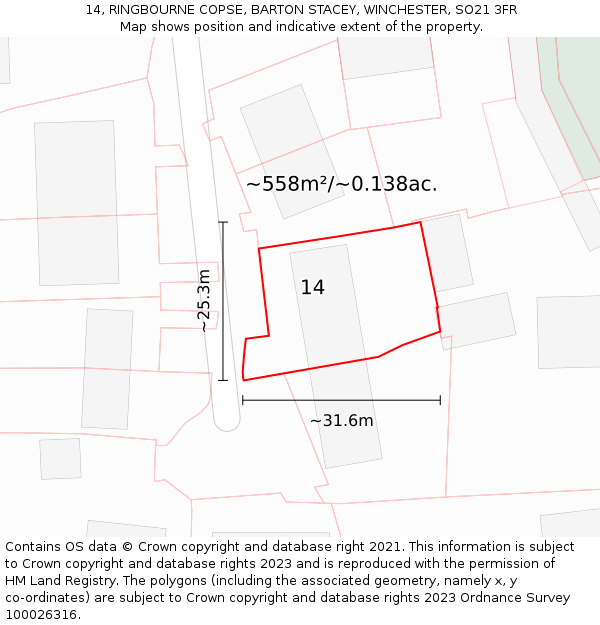 14, RINGBOURNE COPSE, BARTON STACEY, WINCHESTER, SO21 3FR: Plot and title map