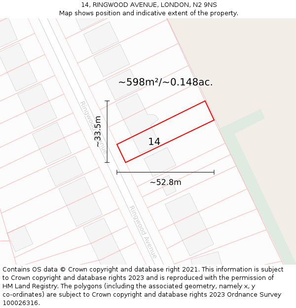 14, RINGWOOD AVENUE, LONDON, N2 9NS: Plot and title map