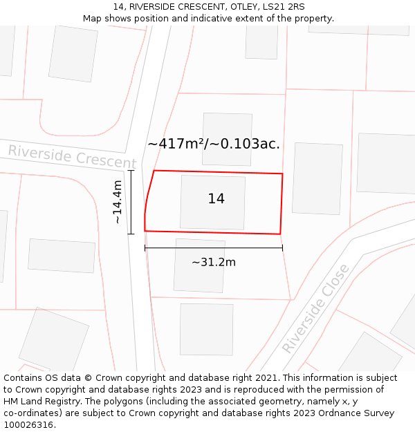 14, RIVERSIDE CRESCENT, OTLEY, LS21 2RS: Plot and title map