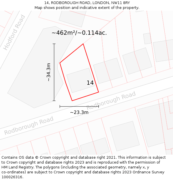 14, RODBOROUGH ROAD, LONDON, NW11 8RY: Plot and title map