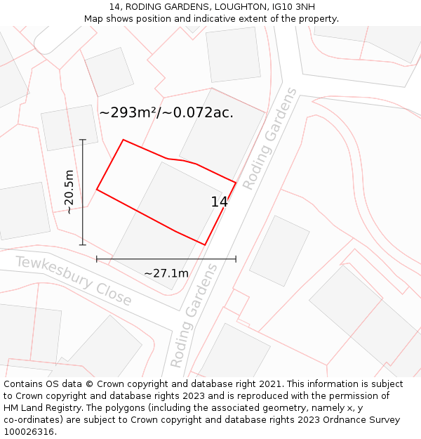 14, RODING GARDENS, LOUGHTON, IG10 3NH: Plot and title map