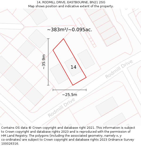 14, RODMILL DRIVE, EASTBOURNE, BN21 2SG: Plot and title map