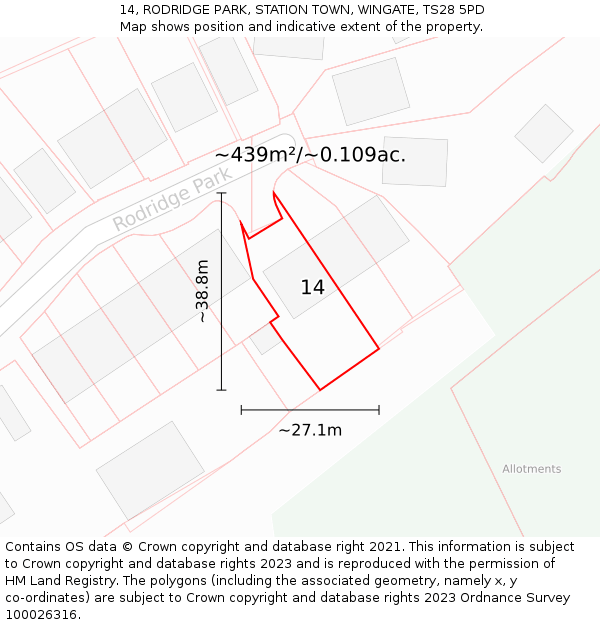 14, RODRIDGE PARK, STATION TOWN, WINGATE, TS28 5PD: Plot and title map