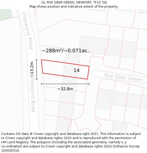 14, ROE DEER GREEN, NEWPORT, TF10 7JQ: Plot and title map