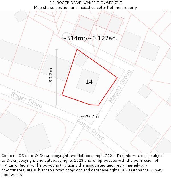 14, ROGER DRIVE, WAKEFIELD, WF2 7NE: Plot and title map