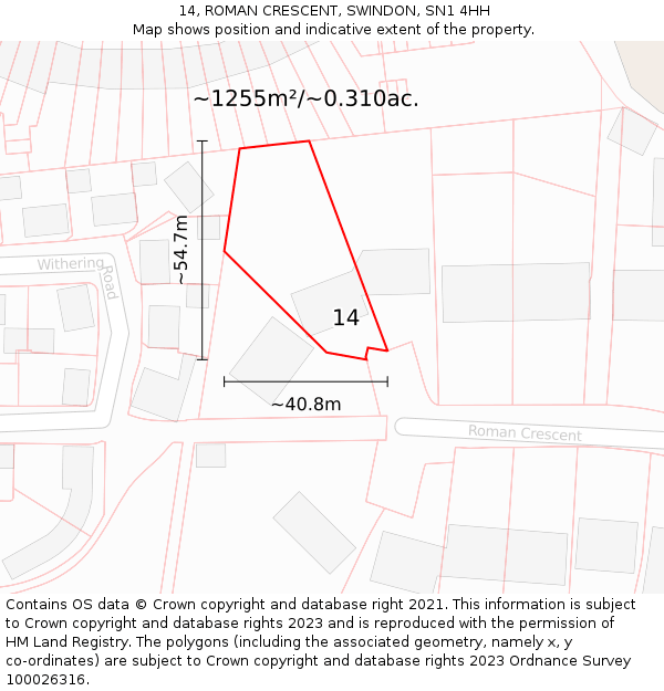 14, ROMAN CRESCENT, SWINDON, SN1 4HH: Plot and title map