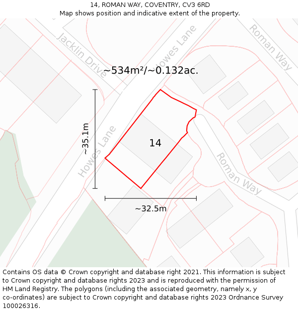 14, ROMAN WAY, COVENTRY, CV3 6RD: Plot and title map