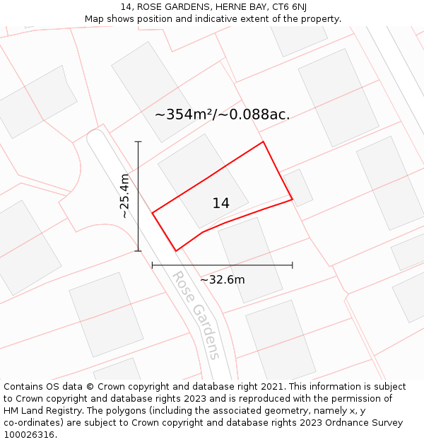 14, ROSE GARDENS, HERNE BAY, CT6 6NJ: Plot and title map