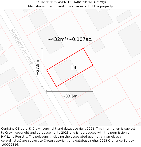 14, ROSEBERY AVENUE, HARPENDEN, AL5 2QP: Plot and title map