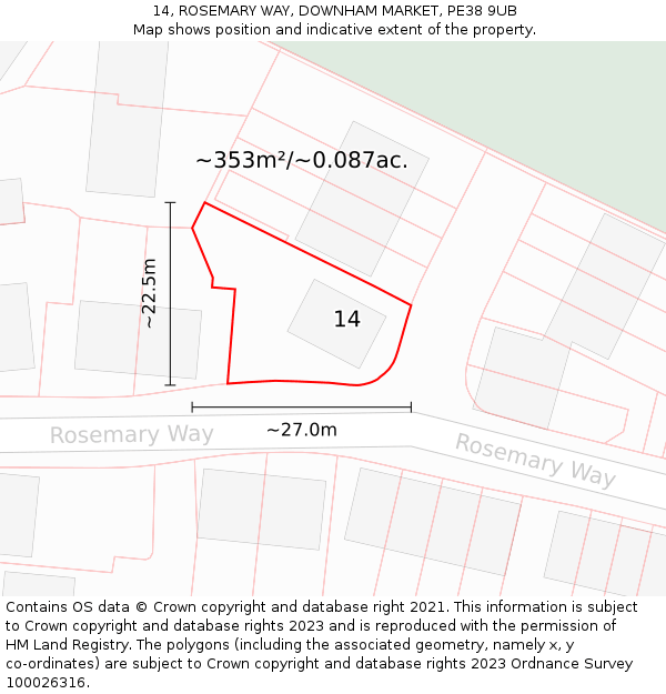 14, ROSEMARY WAY, DOWNHAM MARKET, PE38 9UB: Plot and title map