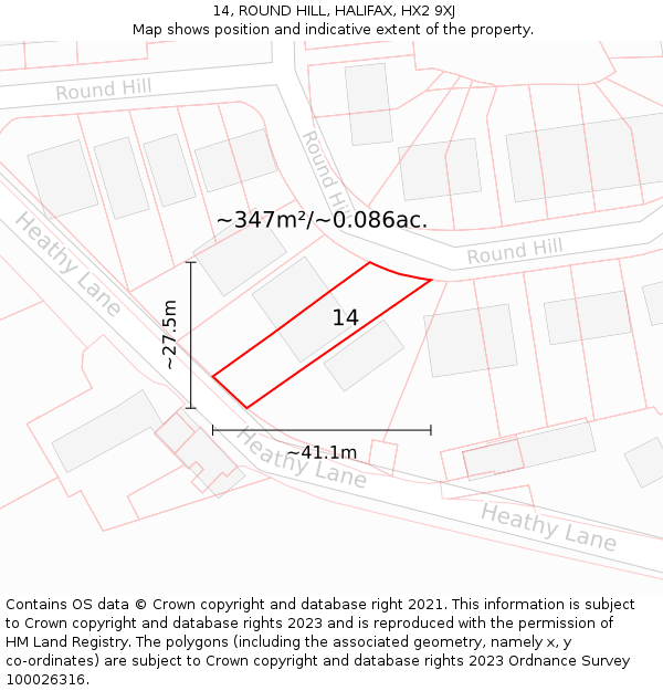 14, ROUND HILL, HALIFAX, HX2 9XJ: Plot and title map