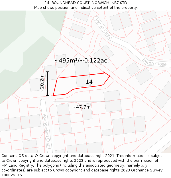 14, ROUNDHEAD COURT, NORWICH, NR7 0TD: Plot and title map