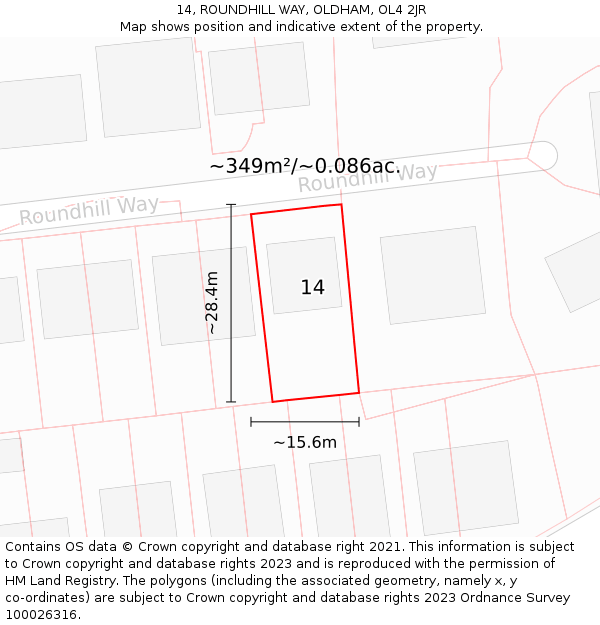 14, ROUNDHILL WAY, OLDHAM, OL4 2JR: Plot and title map