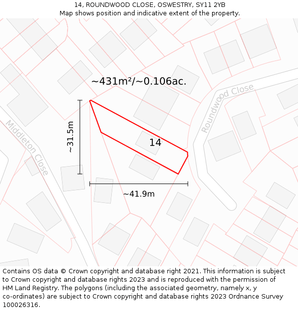 14, ROUNDWOOD CLOSE, OSWESTRY, SY11 2YB: Plot and title map