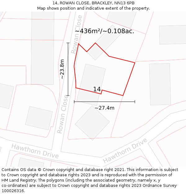 14, ROWAN CLOSE, BRACKLEY, NN13 6PB: Plot and title map