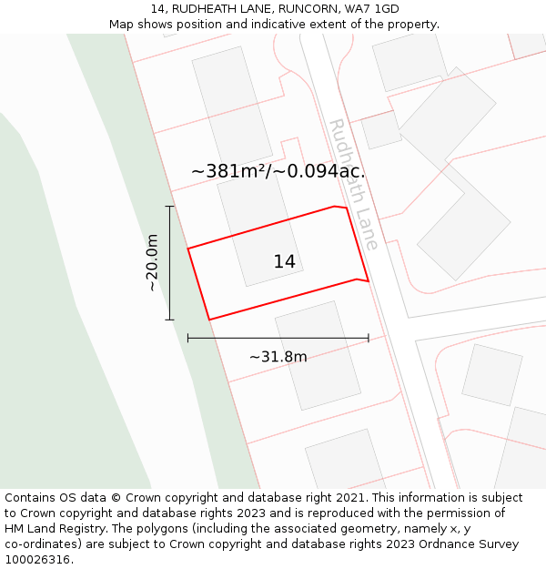 14, RUDHEATH LANE, RUNCORN, WA7 1GD: Plot and title map