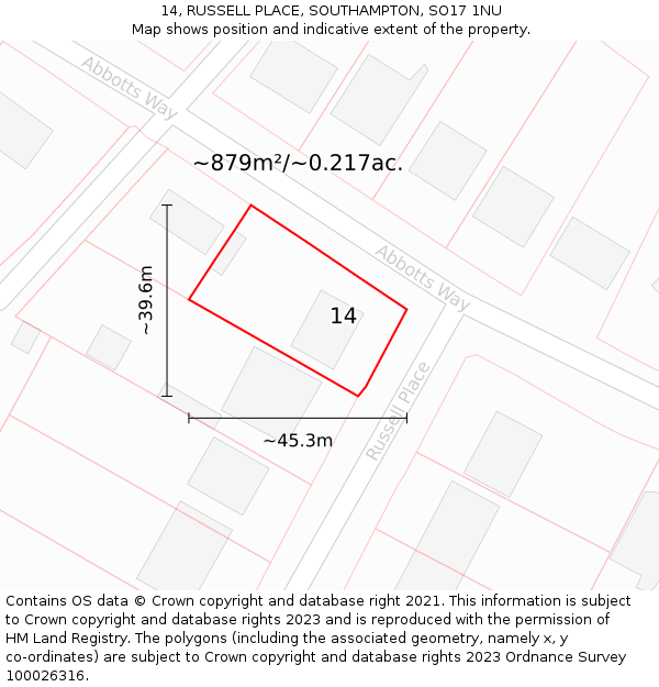 14, RUSSELL PLACE, SOUTHAMPTON, SO17 1NU: Plot and title map