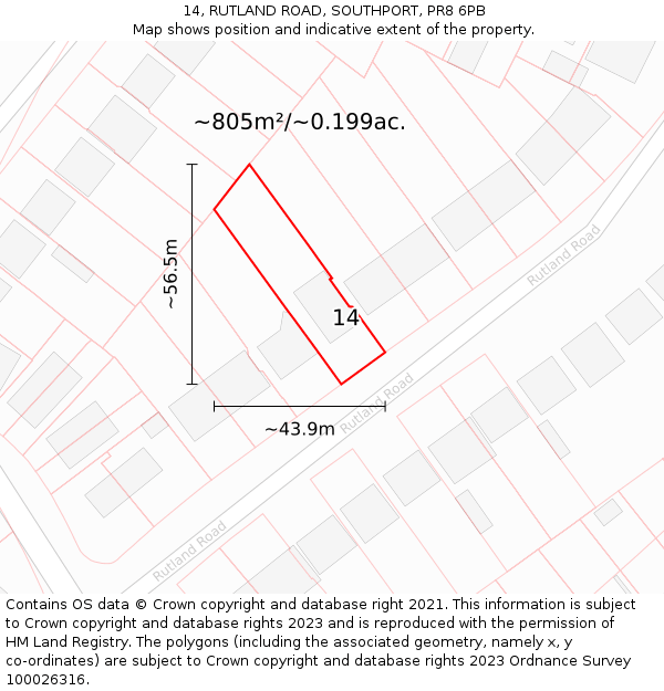 14, RUTLAND ROAD, SOUTHPORT, PR8 6PB: Plot and title map