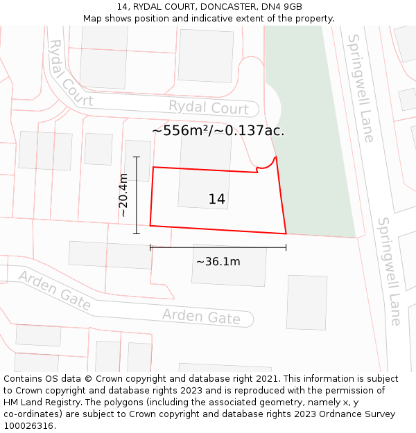 14, RYDAL COURT, DONCASTER, DN4 9GB: Plot and title map