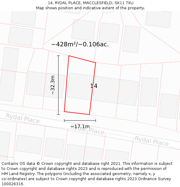 14, RYDAL PLACE, MACCLESFIELD, SK11 7XU: Plot and title map