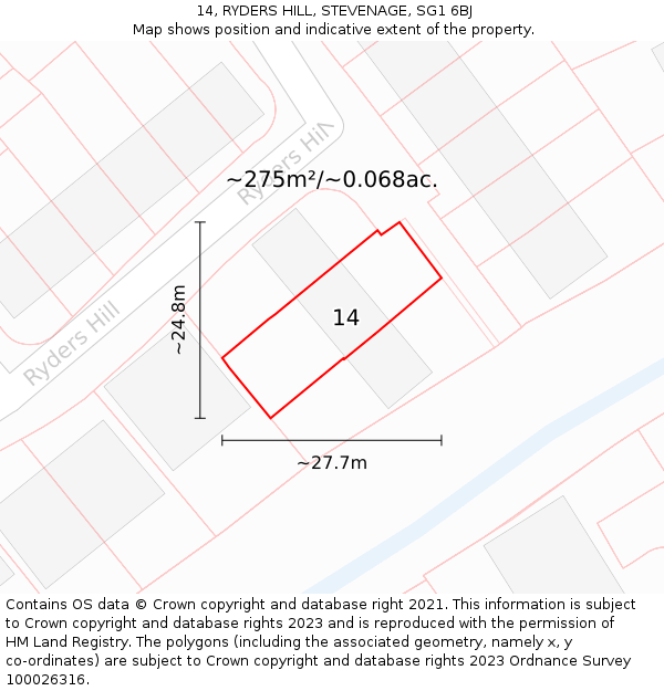 14, RYDERS HILL, STEVENAGE, SG1 6BJ: Plot and title map