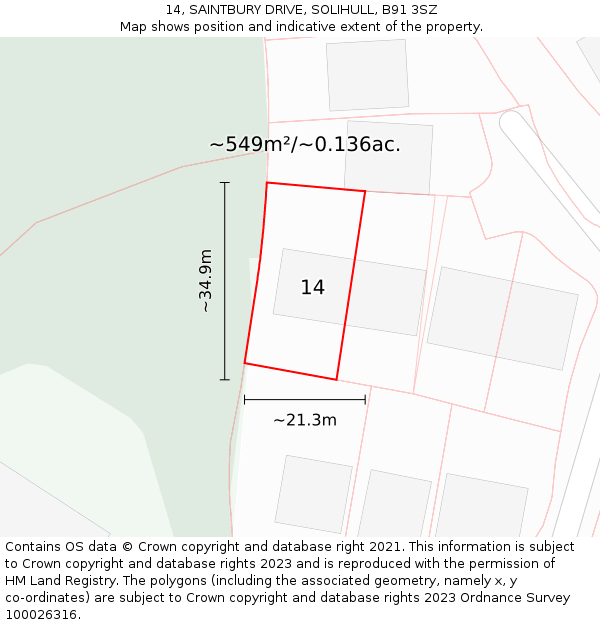 14, SAINTBURY DRIVE, SOLIHULL, B91 3SZ: Plot and title map