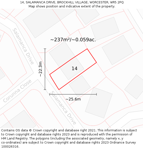 14, SALAMANCA DRIVE, BROCKHILL VILLAGE, WORCESTER, WR5 2PQ: Plot and title map