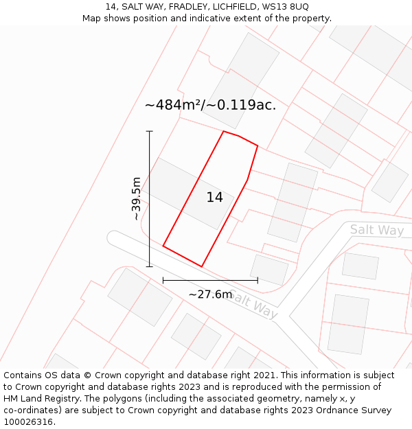 14, SALT WAY, FRADLEY, LICHFIELD, WS13 8UQ: Plot and title map