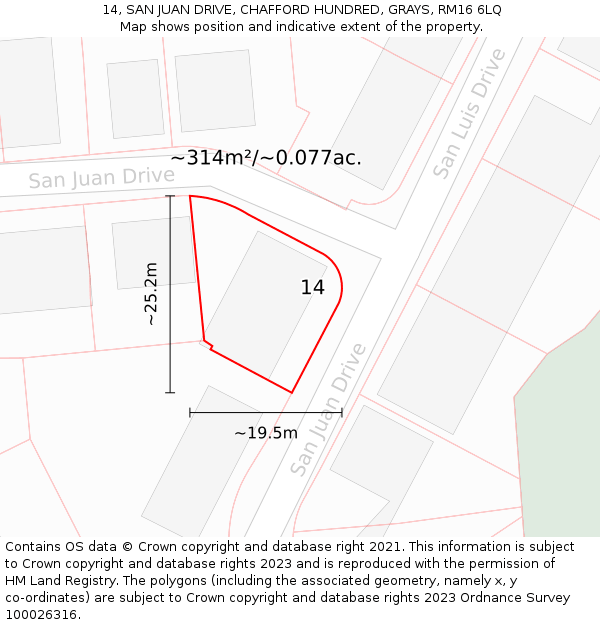 14, SAN JUAN DRIVE, CHAFFORD HUNDRED, GRAYS, RM16 6LQ: Plot and title map