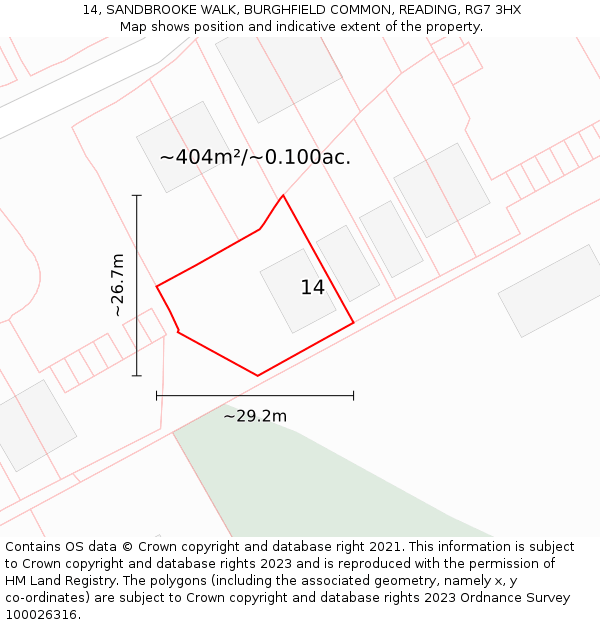 14, SANDBROOKE WALK, BURGHFIELD COMMON, READING, RG7 3HX: Plot and title map