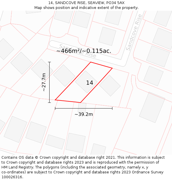 14, SANDCOVE RISE, SEAVIEW, PO34 5AX: Plot and title map