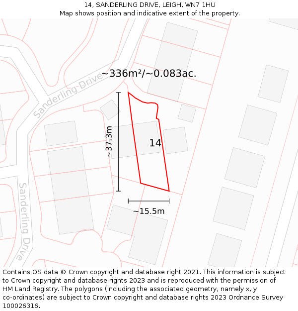 14, SANDERLING DRIVE, LEIGH, WN7 1HU: Plot and title map