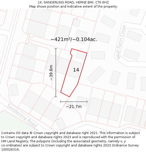 14, SANDERLING ROAD, HERNE BAY, CT6 6HZ: Plot and title map