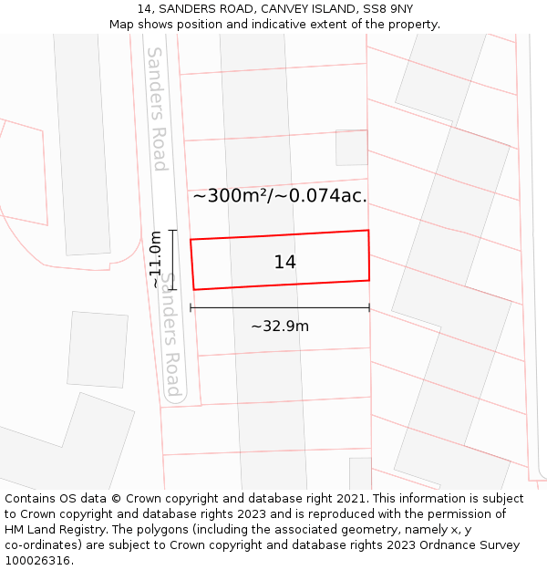 14, SANDERS ROAD, CANVEY ISLAND, SS8 9NY: Plot and title map