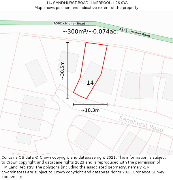 14, SANDHURST ROAD, LIVERPOOL, L26 9YA: Plot and title map