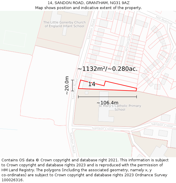 14, SANDON ROAD, GRANTHAM, NG31 9AZ: Plot and title map