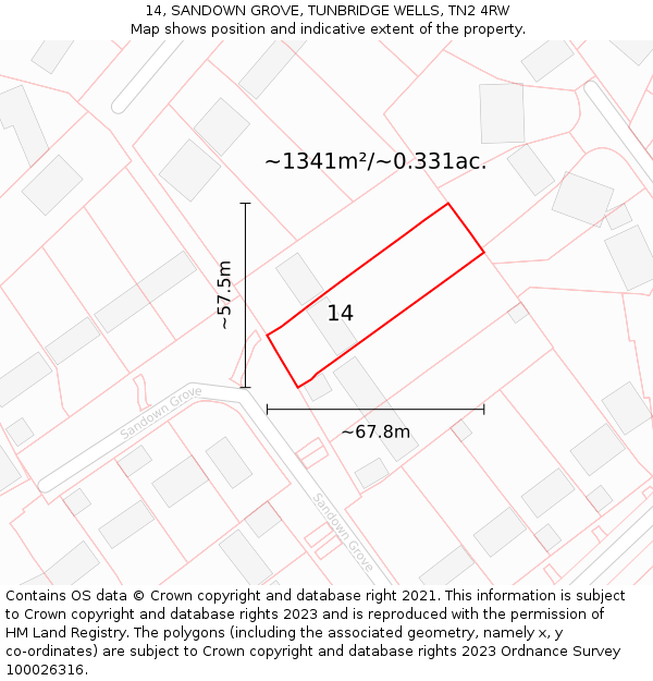 14, SANDOWN GROVE, TUNBRIDGE WELLS, TN2 4RW: Plot and title map