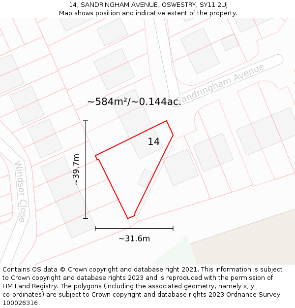 14, SANDRINGHAM AVENUE, OSWESTRY, SY11 2UJ: Plot and title map