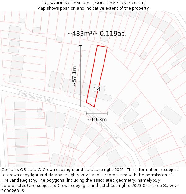 14, SANDRINGHAM ROAD, SOUTHAMPTON, SO18 1JJ: Plot and title map