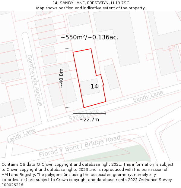 14, SANDY LANE, PRESTATYN, LL19 7SG: Plot and title map