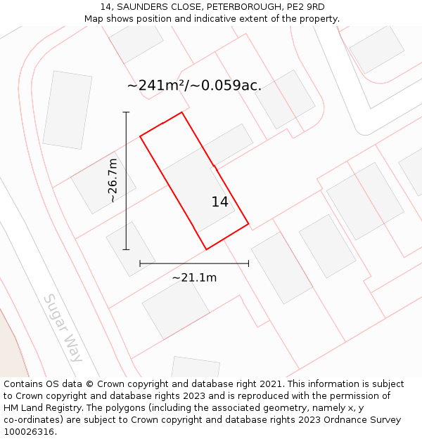 14, SAUNDERS CLOSE, PETERBOROUGH, PE2 9RD: Plot and title map