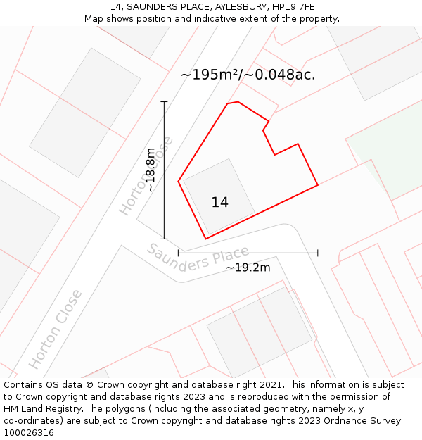 14, SAUNDERS PLACE, AYLESBURY, HP19 7FE: Plot and title map