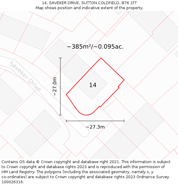 14, SAVEKER DRIVE, SUTTON COLDFIELD, B76 1FT: Plot and title map