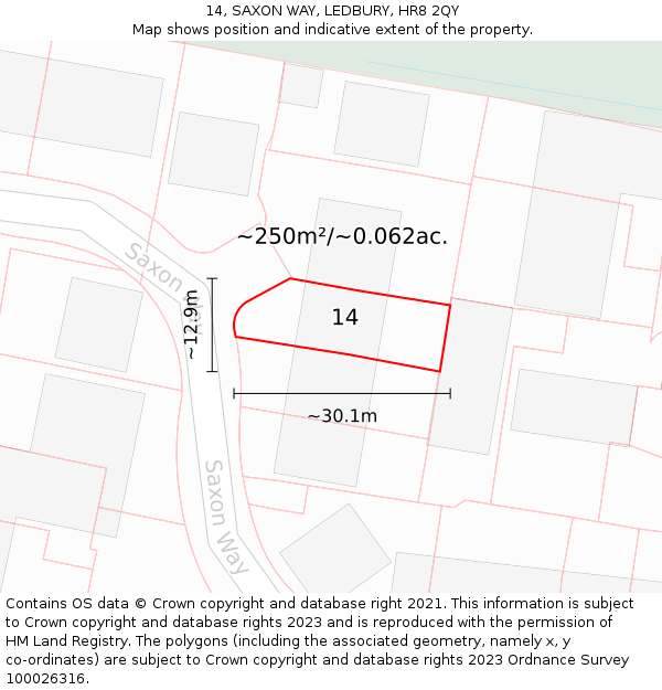 14, SAXON WAY, LEDBURY, HR8 2QY: Plot and title map