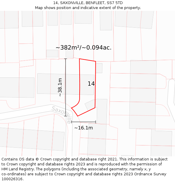 14, SAXONVILLE, BENFLEET, SS7 5TD: Plot and title map