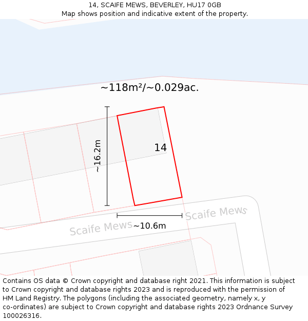 14, SCAIFE MEWS, BEVERLEY, HU17 0GB: Plot and title map