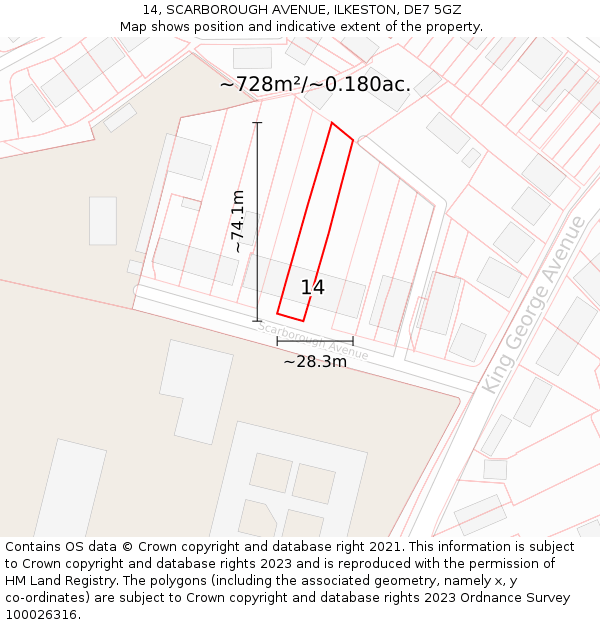 14, SCARBOROUGH AVENUE, ILKESTON, DE7 5GZ: Plot and title map